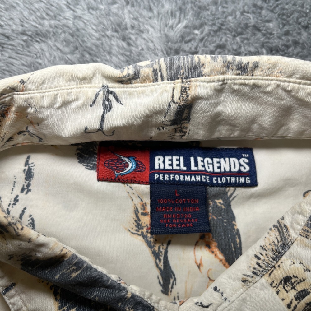 VTG Reel Legends Men's Button Down Short Sleeve Fishing Hawaiian Shirt SZ L - Picture 2 of 15